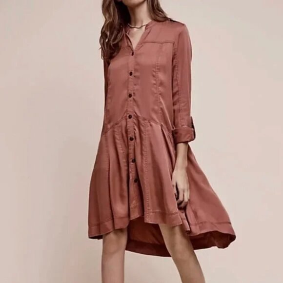 HOLDING HORSES burnt red dusty rose Mariona swingy shirt dress - Picture 10 of 10